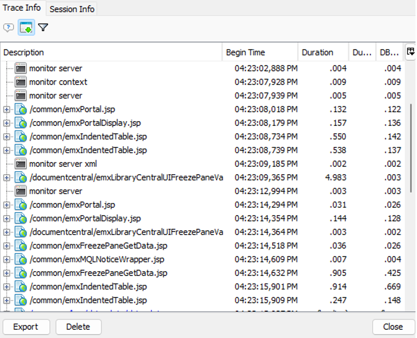 Stored Session Screen