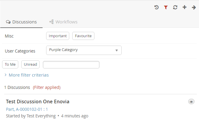 Discussion panel with filter enabled image