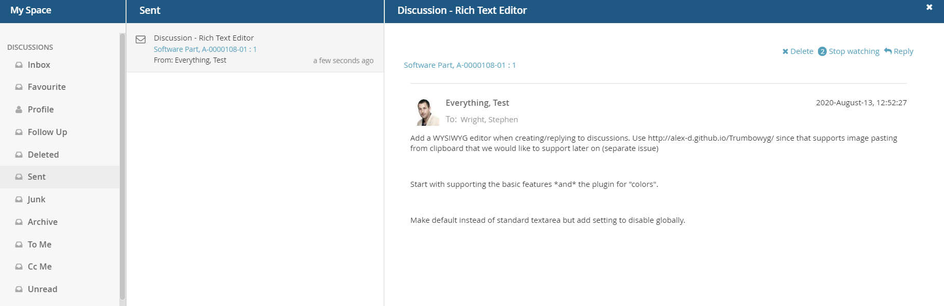 showing Sent Inbox image