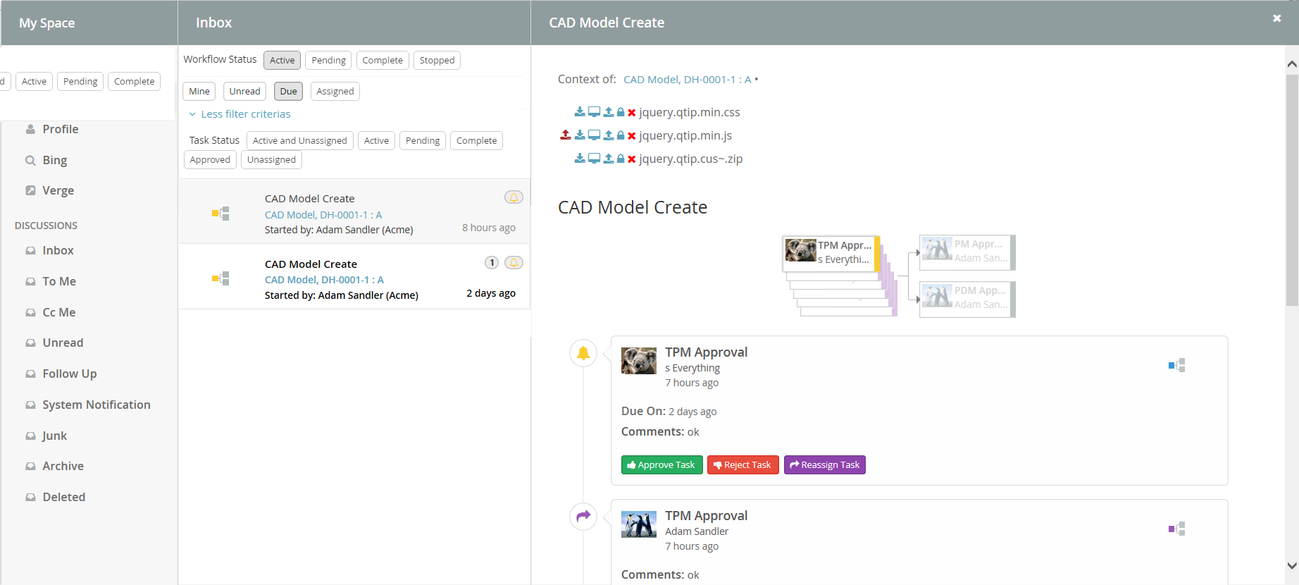 Workflow Inbox with filter enabled image